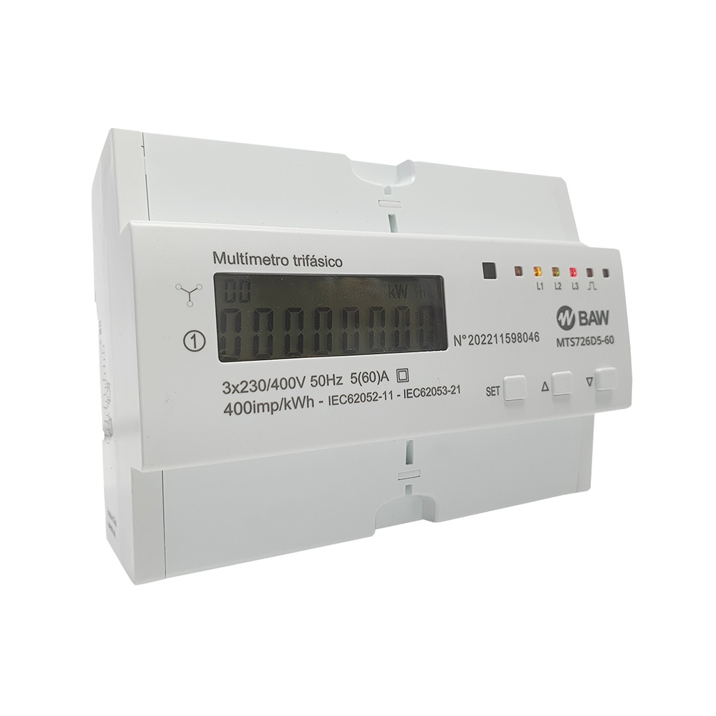 BAW MULTIMEDIDOR TRIFASICO PARA RIEL DIN CON REGISTO DE KWH