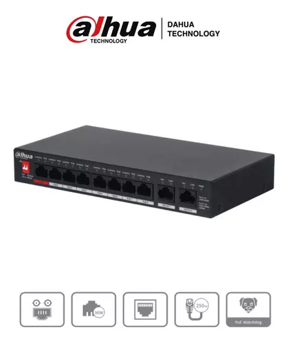 DAHUA SWITCH POE DE 8 PUERTOS PFS3010-8ET-96-V2 + 2 UPLINK GIGABIT