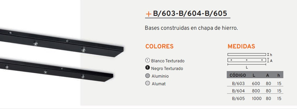 ECLIPSE BASE 5 LUCES RECTANGULAR 1 METRO DE CHAPA BLANCO TEXTURADO
