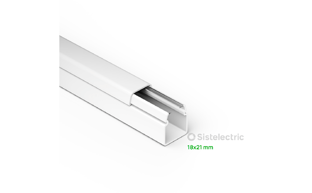 GENROD CABLECANAL SISTELECTRIC 18X21 CON RETENEDOR Y CINTA AUTOADHESIVA  X 2 MTS