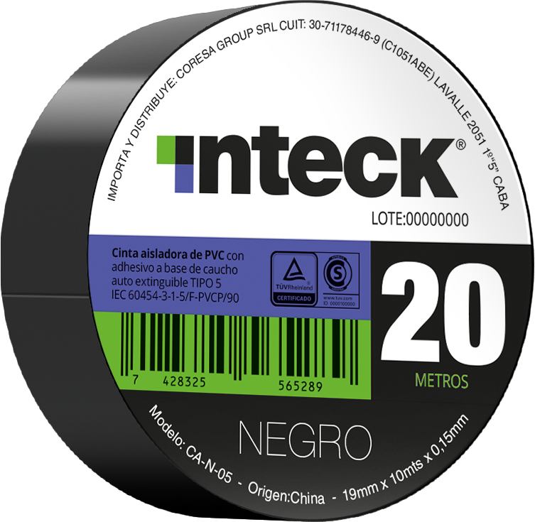 INTECK CINTA ADHESIVA NEGRA  20 MTS