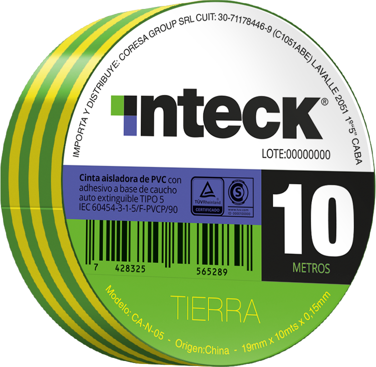 INTECK CINTA ADHESIVA VERDE/AMARILLO 10 MTS