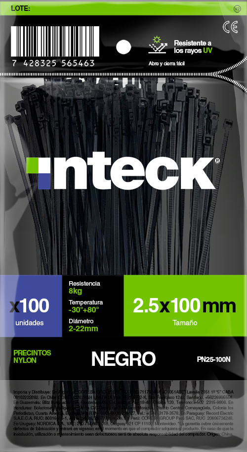 INTECK PRECINTO DE NYLON 7.6MM X 400MM NEGRO X 50