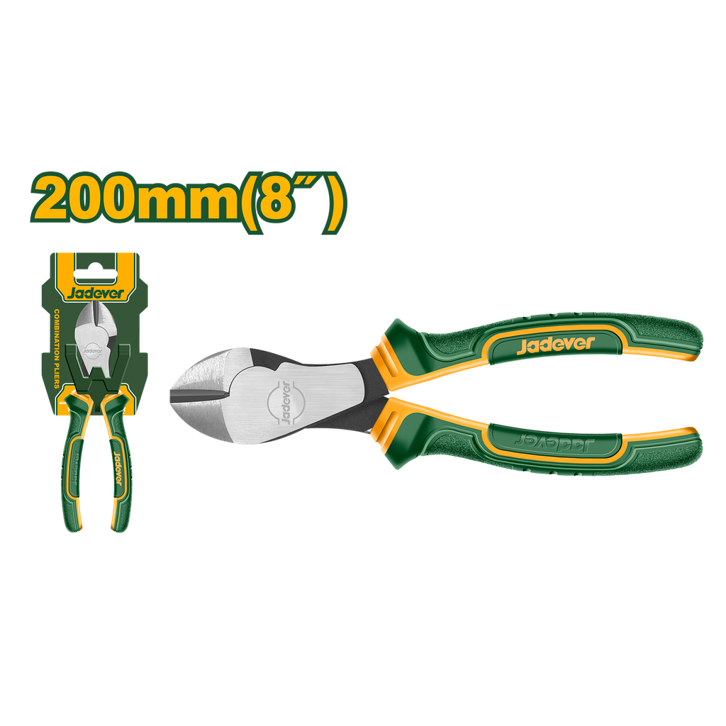 JADEVER ALICATE DE CORTE DIAGONAL DE ALTA RESISTENCIA TAMAÑO 8"/200 MM MANGO BICOLOR ERGONÓMICO