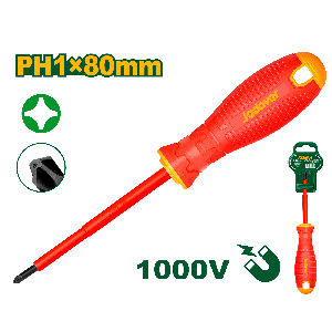 JADEVER DESTORNILLADOR AISLADO PHILLIPS PH1 PUNTA MAGNÉTICA: 5MM X 80 MM - VÁSTAGO REDONDO: 5MM - AISLACIÓN 1000V MANGO REDONDO