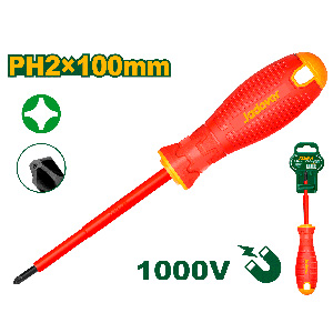 JADEVER DESTORNILLADOR AISLADO PHILLIPS PH2 PUNTA MAGNÉTICA: 6MM X 100 MM - VÁSTAGO REDONDO: 6MM - AISLACIÓN 1000V MANGO REDONDO