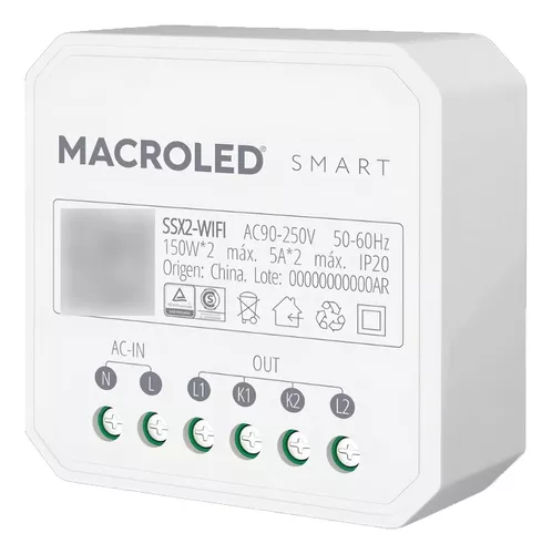 MACROLED INTERRUPTOR SMART WIFI 2 CANALES 250V