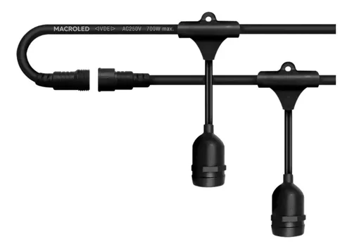 MACROLED IP66 GUIRNALDA NEGRA 10MTS X 20 PORTALAMPARAS LARGOS E27 250V 700W/MAX