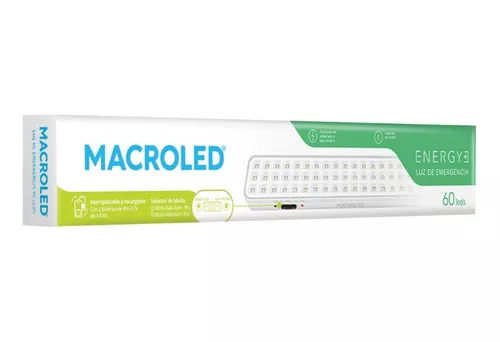 MACROLED LUZ DE EMERGENCIA 60 LEDS SMD AC100-240V 50-60HZ 9 HORAS BLANCO FRIO 6500K