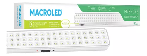 MACROLED LUZ DE EMERGENCIA 90 LEDS SMD AC100-240V 50-60HZ 6 HORAS BLANCO FRIO 6500K