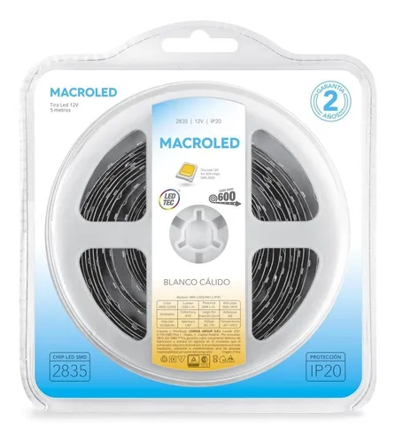 MACROLED TIRA LED 2835 BLANCO CÁLIDO IP20 DC24V 16W 120 LEDS X 5MTS