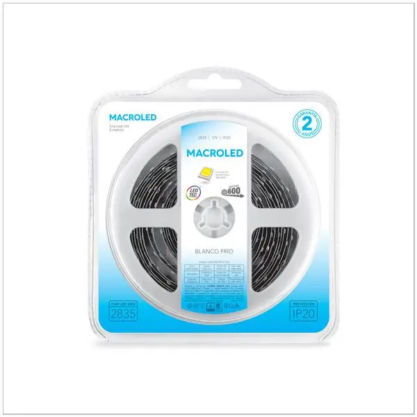 MACROLED TIRA LED 2835 BLANCO FRÍO IP20 DC12V 16W 120 LEDS X 5MTS