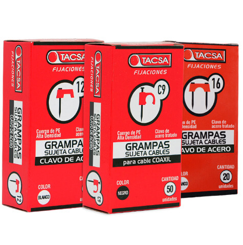 TACSA GRAMPA PLASTICA 9MM CON CLAVO TIPO U X 50U