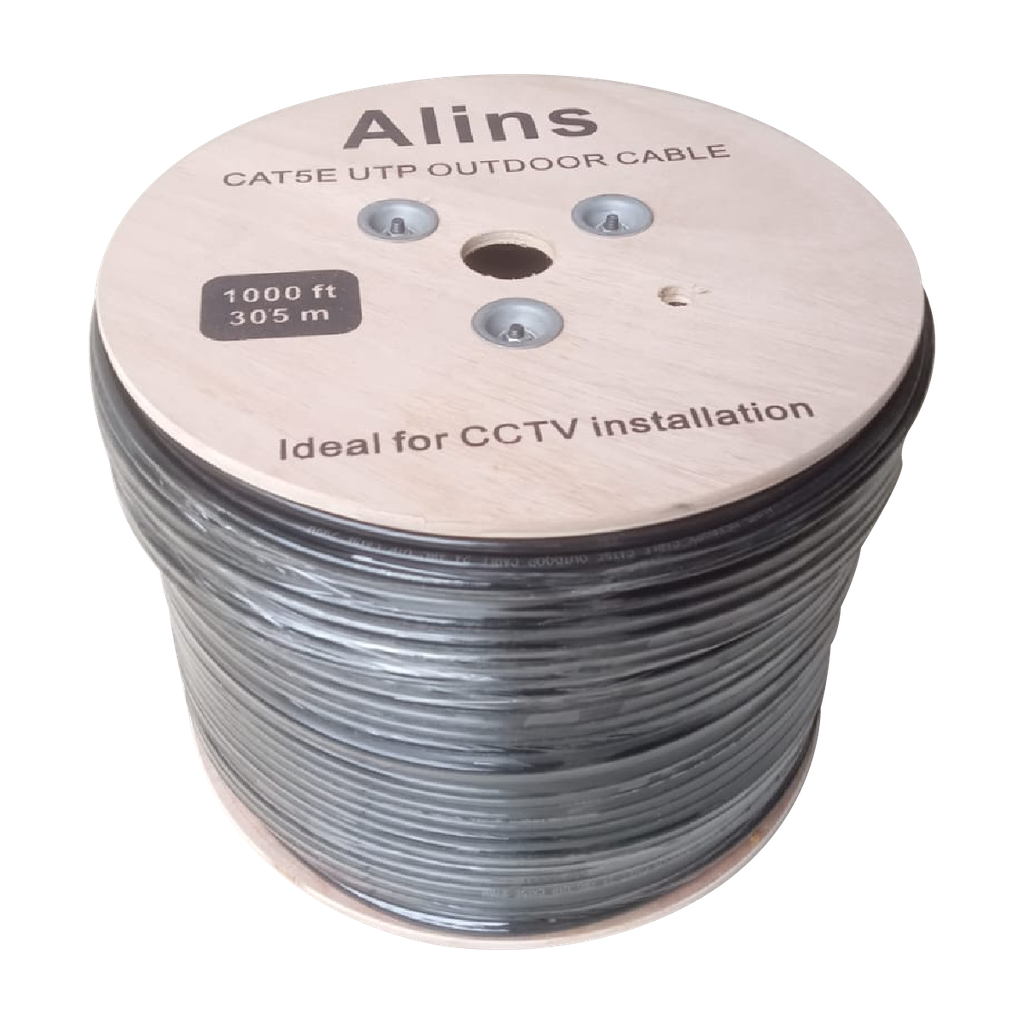 ALINS CABLE UTP EXTERIOR DOBLE VAINA CAT 5E 2×4×0.5±0.01MM CCA 305M CON PORTANTE EN CARRETEL