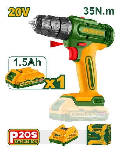 JADEVER TALADRO ATORNILLADOR INALAMBRICO 1500RPM CON BATERIA 20V INCLUYE CARGADOR