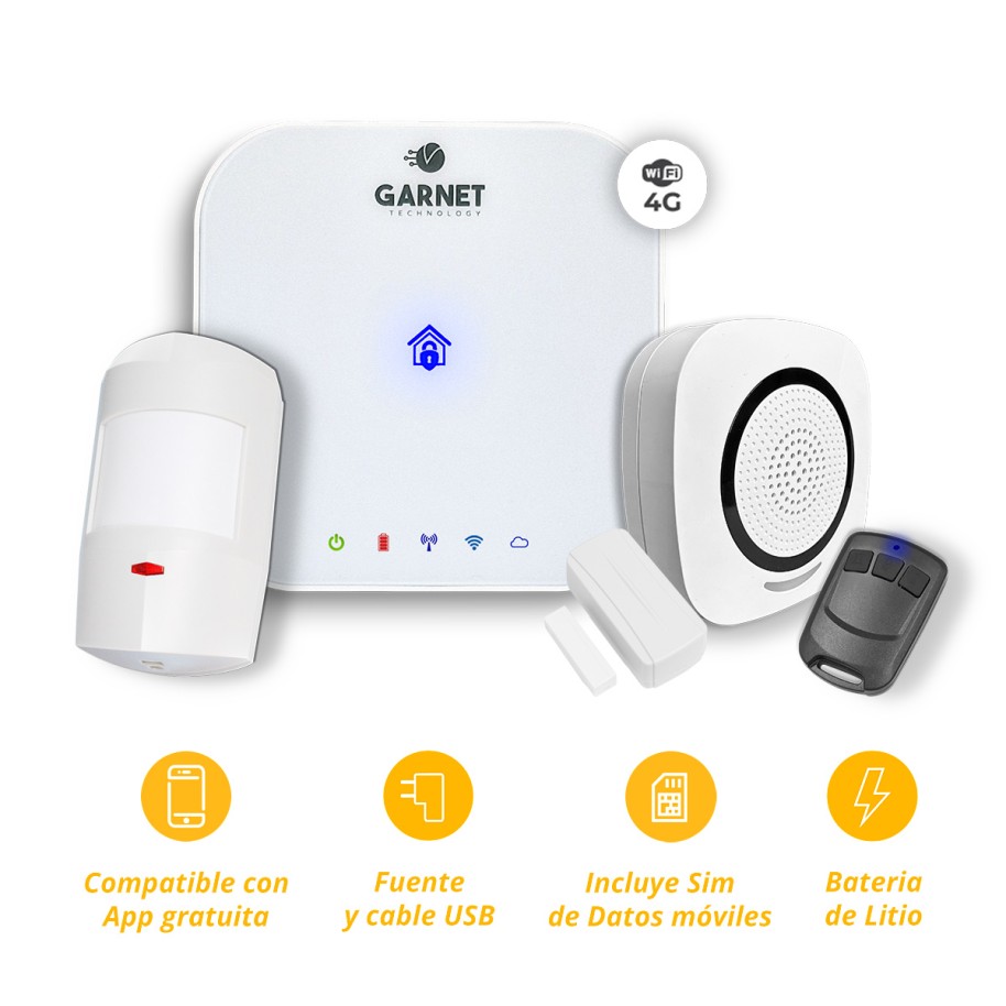 GARNET KIT ALARMA 32 ZONAS INALAMBRICAS CON  SIRENA INT, 2 DGW-500, TX-500 Y DGM-450, 4G Y WIFI 