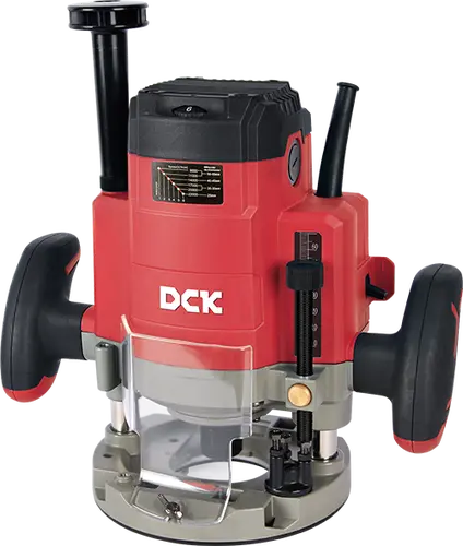 DCK FRESADORA ROUTER POTENCIA 2000W DIAMETRO MAX. DE FRESADO 12.7MM PESO 5.8KG INCLUYE 2 LLAVES, CONJUNTO DE GUIA DE CORTE, PINZAS 6.35/9.52MM, CARBONES 