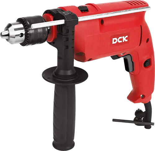 DCK TALADRO DE IMPACTO ELECTRICO POTENCIA 500W DIAMETRO MAX. DE PERFORACION ACERO 10MM, PARED 13MM, MADERA 25MM PESO 2KG INCLUYE MANGO AUXILIAR, MEDIDOR DE PROFUNDIDAD, LLAVE DE MANDRIL, CARBONES 