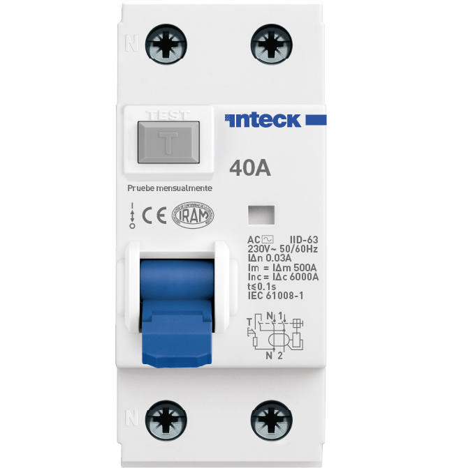 INTECK DIFERENCIAL 2X40A 30MA CLASE AC 6 KA 