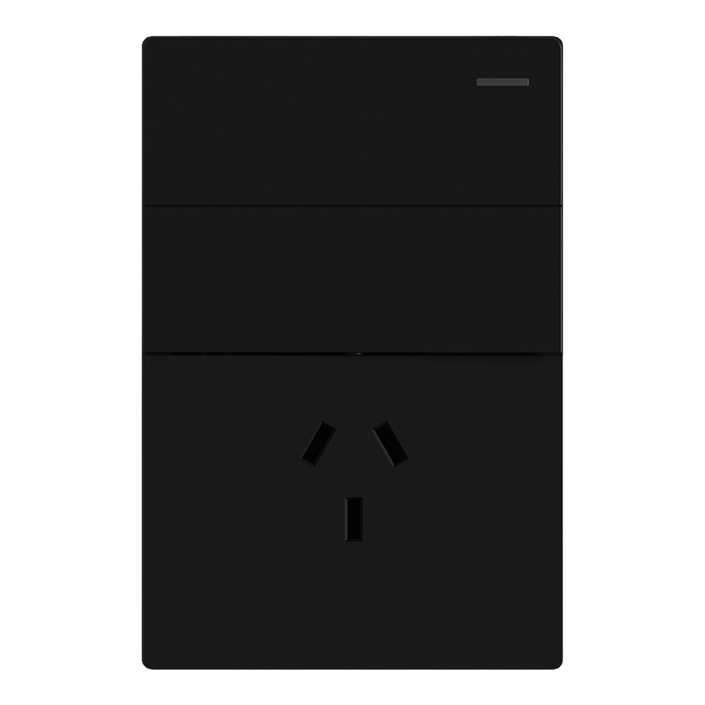 MACROLED TECLA DOBLE Y TOMACORRIENTE MONACO NEGRO, 2 CANALES, 10A MÁXIMO, BASTIDOR METÁLICO  