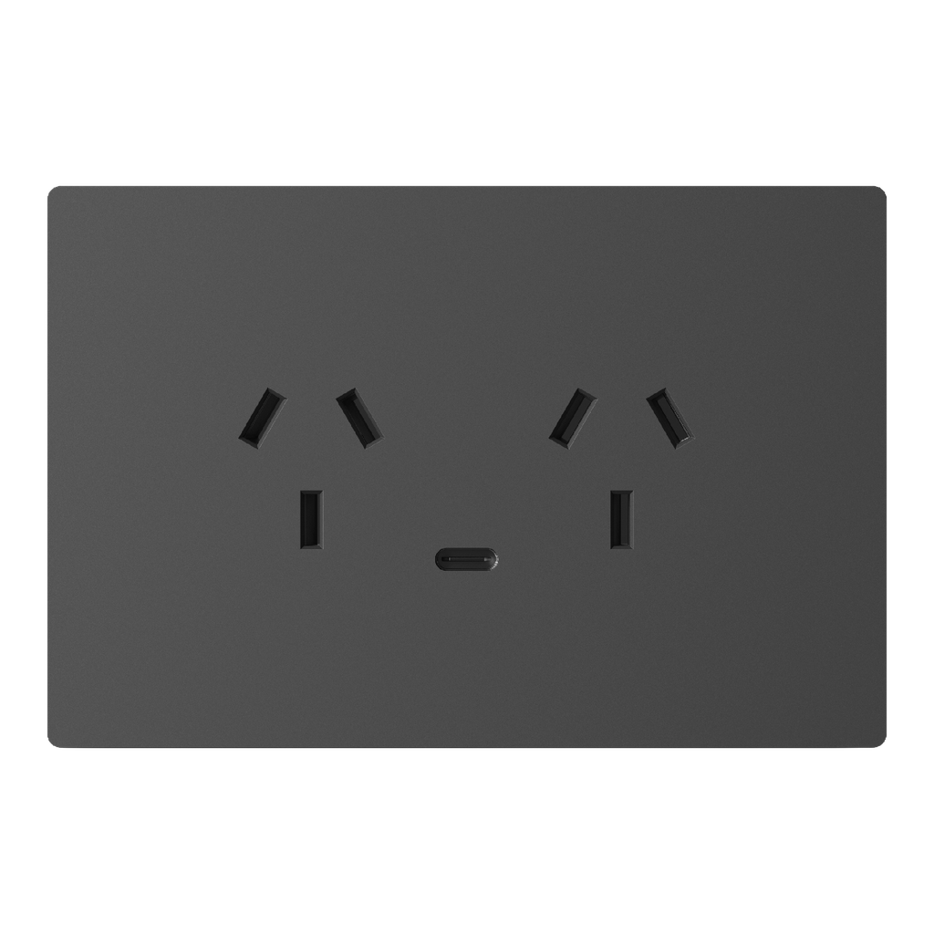 MACROLED TOMACORRIENTE DOBLE Y USB-C MONACO GRIS, 10A MÁXIMO, 1 USB-C 20W, BASTIDOR METÁLICO