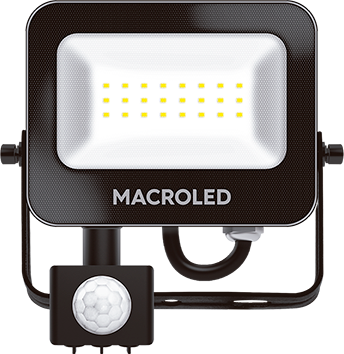 MACROLED REFLECTOR LED CON SENSOR DE MOVIMIENTO 50W AC120-265V 6500K FRÍO BRAZO 45° 