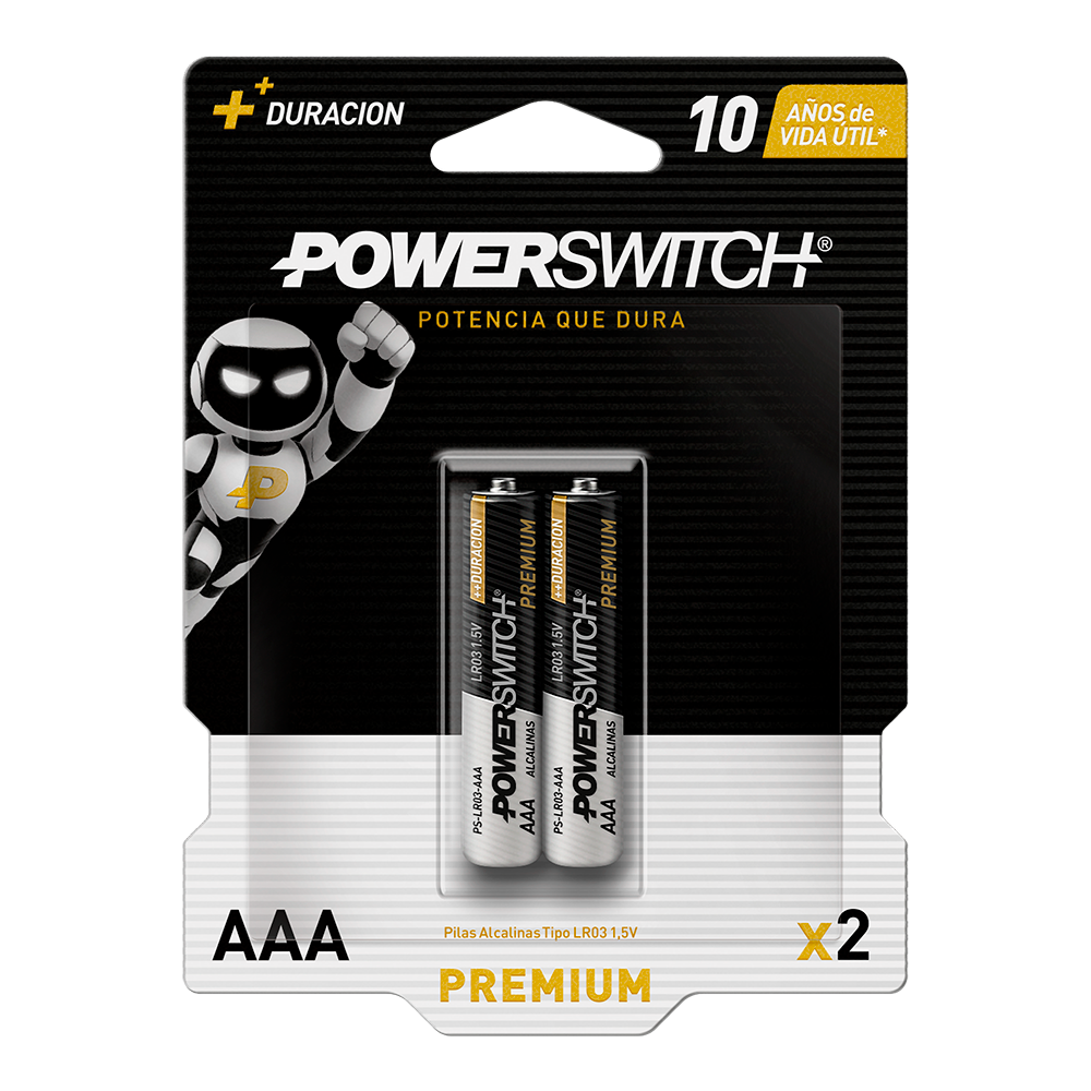 POWERSWITCH PILA ALCALINA AAA BLISTER DE 2 PILAS, 1.5V, 1200mAh