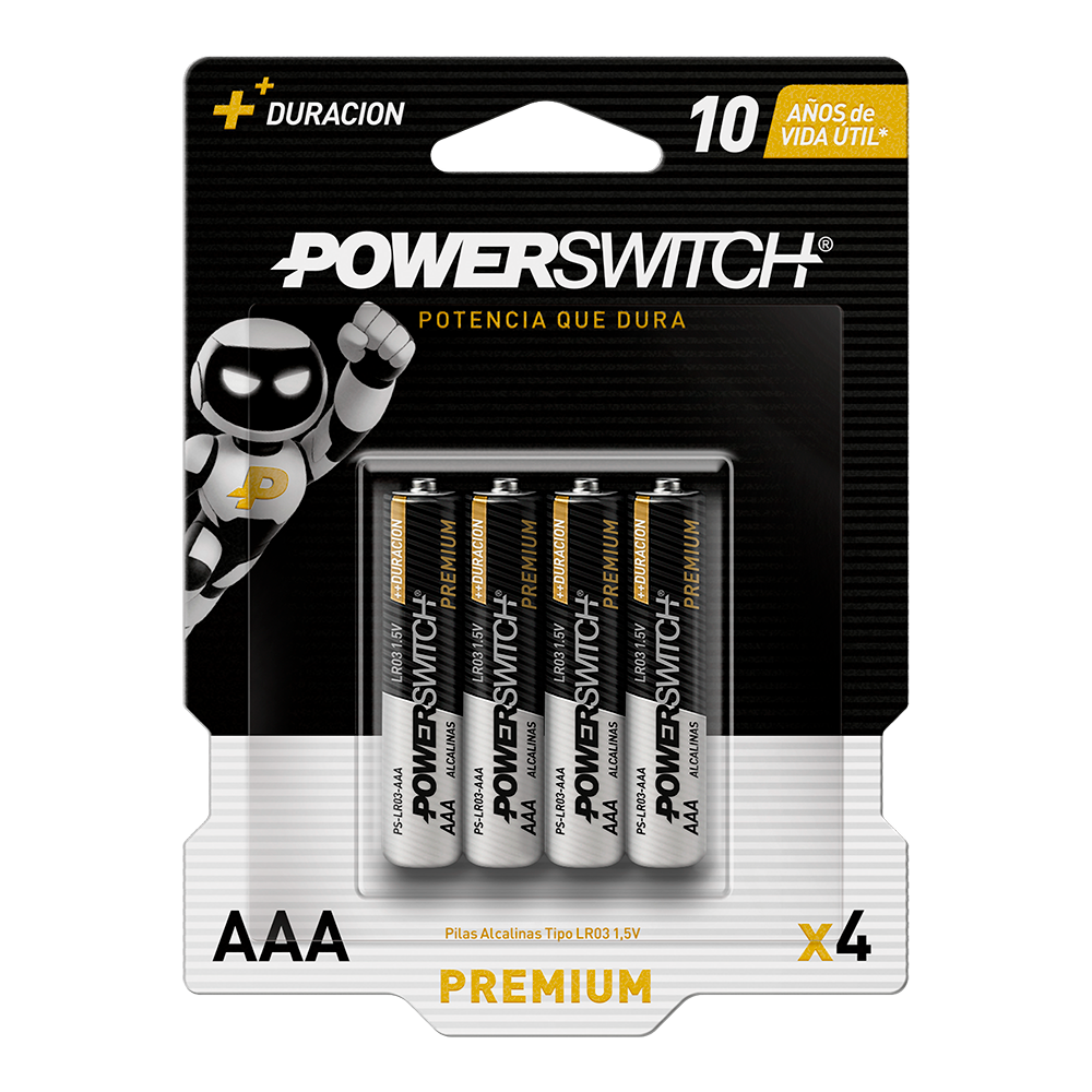POWERSWITCH PILA ALCALINA AAA BLISTER DE 4 PILAS, 1.5V, 1200mAh