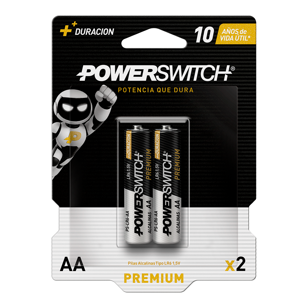 POWERSWITCH PILA ALCALINA AA BLISTER DE 2 PILAS, 1.5V, 2800mAh
