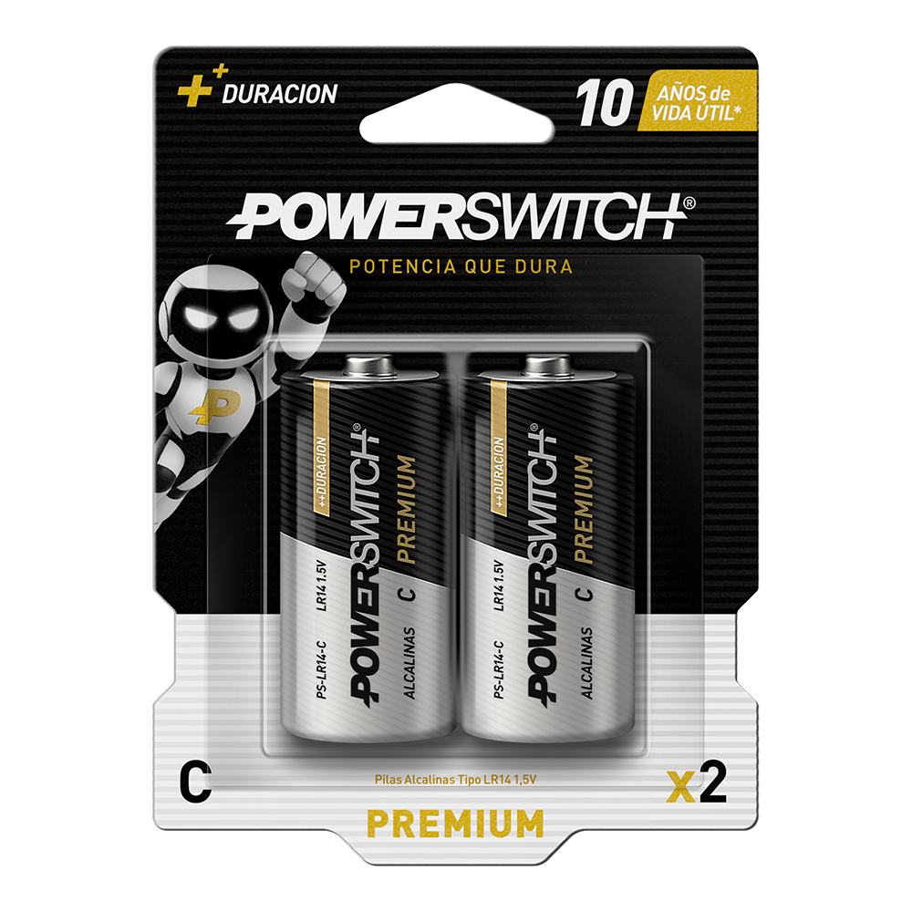 POWERSWITCH PILA ALCALINA LR14 C BLISTER 2 PILAS, 1.5V, 7500mAh