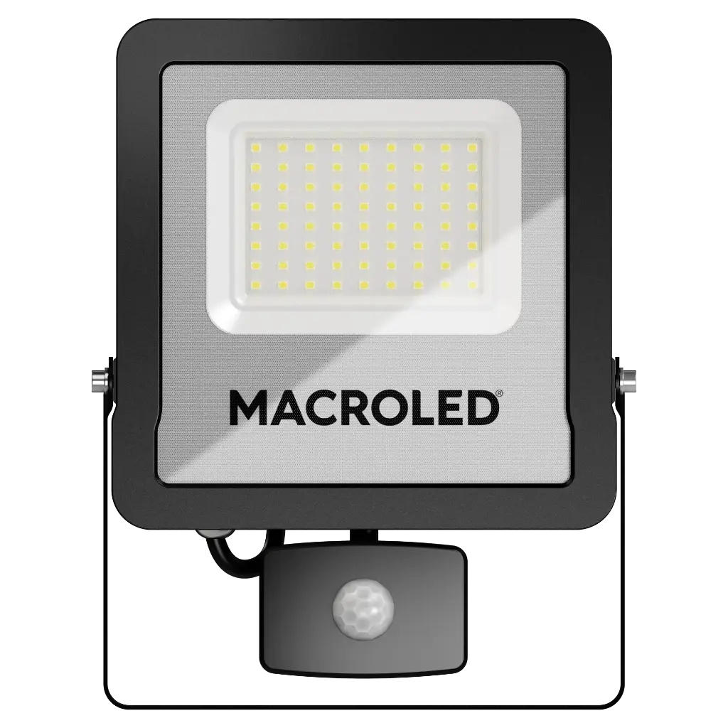 MACROLED REFLECTOR LED CON SENSOR DE MOVIMIENTO PRO 50W AC100-277V 5700K FRÍO 130LM/W