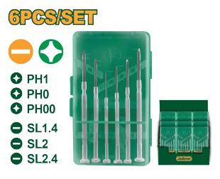 JADEVER SET 6 DESTORNILLADORES DE PRESICION, INCLUYE PH1*102MM, PH0*95MM,PH00*102MM, SL1.4*80MM, SL2*85MM, SL2.44*85MM