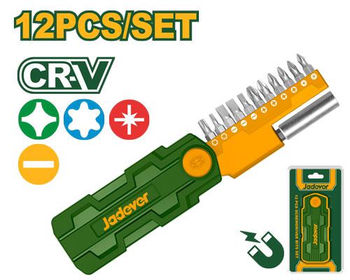 JADEVER KIT DE PUNTAS DE DESTORNILLADOR DE 12 PIEZAS: 11 PUNTAS AC. CR-V DE 25MM+1 SOPORTE PARA PUNTAS