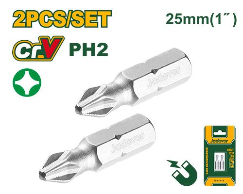 JADEVER PUNTAS DE DESTORNILLADOR - PH2 X 25MM - 2 PIEZAS/JUEGO - AC. CR-V ENDURECIDO Y REVENIDO