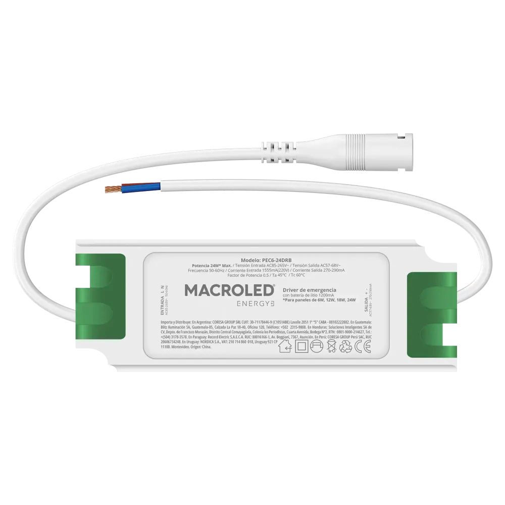 MACROLED DRIVER DE EMERGENCIA PARA PANELES 6W, 12W, 18W, 24W, AC 180-265v
