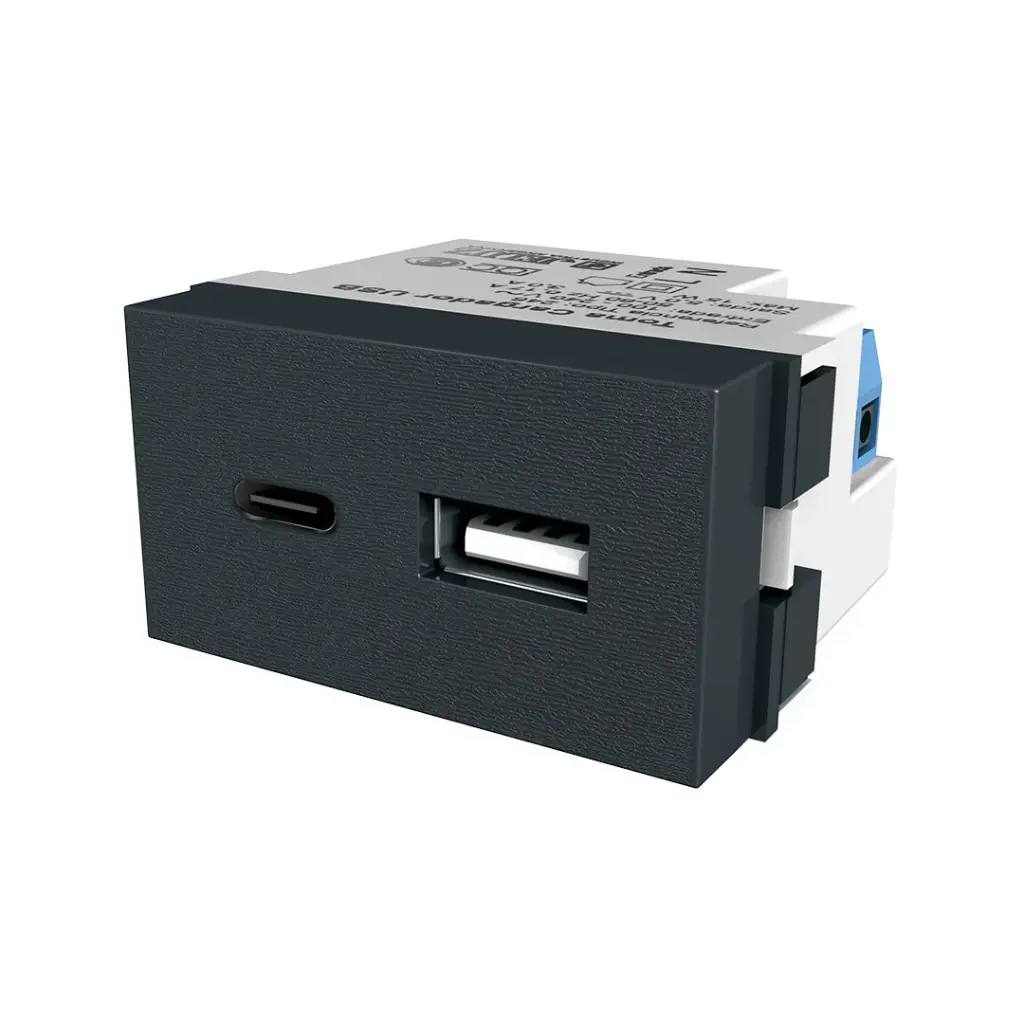 JELUZ PLATINUM 2 TOMAS USB+USB TIPO "C" 3A NEGRO