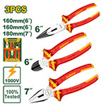 JADEVER KIT PINZAS AISLADAS: PINZA UNIVERSAL 7", PINZA DE PUNTA LARGA 6", ALICATES DE CORTE DIAGONAL 6", MAX TENSION 1000V