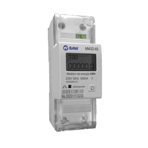 [MM2D] BAW MEDIDOR MONOFASICO KWA 5+1DIG 65A -230V. 2MOD