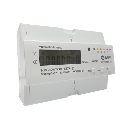[MTS726D5-60] BAW MULTIMEDIDOR TRIFASICO PARA RIEL DIN CON REGISTO DE KWH