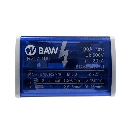 [R207-100] BAW REPARTIDOR DIN 2P 100A 7 TOMAS