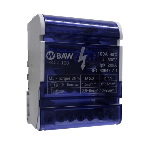 [R407-100] BAW REPARTIDOR DIN 4P 100A 7 TOMAS