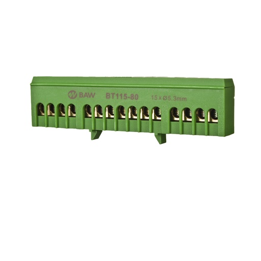 [BT11580] BAW REPARTIDOR UNIPOLAR 15U MONTAJE SOBRE RIEL DIN VERDE