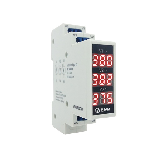 [V3MD500CA4] BAW VOLTÍMETRO DIGITAL TRIFÁSICO 1 MÓD 3 LECTURAS ROJO