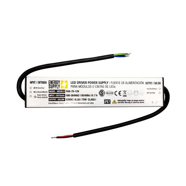 [FAX-75-12V] DEMASLED FUENTE SWITCHING 12V 6.3A 75.6W 180-264VAC EXTERIOR IP67