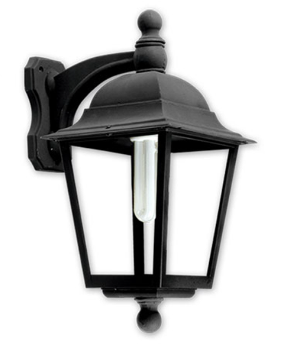 [1290/ANG] FAROLUZ FAROLA POLIPROPILENO E27 C/ MENSULA PLANA O ESQUINERA NEGRO