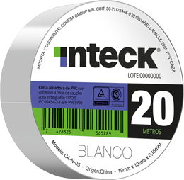 [CA-B-20] INTECK CINTA ADHESIVA BLANCA  20 MTS