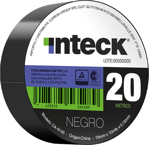 [CA-N-20] INTECK CINTA ADHESIVA NEGRA  20 MTS