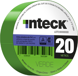 [CA-V-20] INTECK CINTA ADHESIVA VERDE 20 MTS