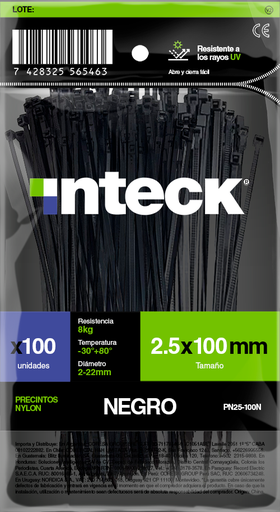 [PN25-100N] INTECK PRECINTO DE NYLON 2.5X100MM NEGRO 100 U
