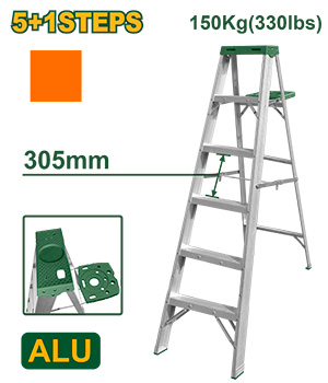 [JDLD4H06] JADEVER ESCALERA DE TRABAJO C/ PORTA HERRAMIENTAS - ALUMINIO- ESCALONES: 5+1 - CARGA MÁXIMA 150 KG